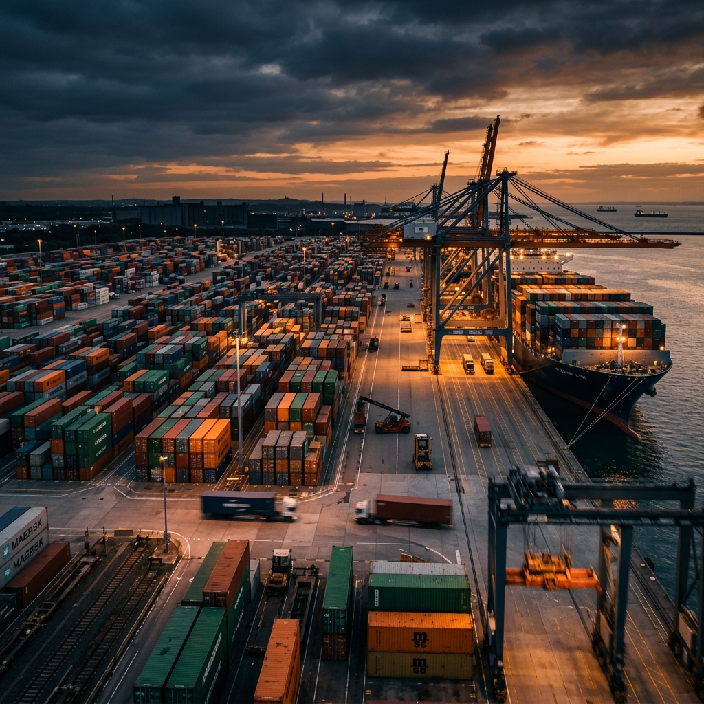 International shipping containers representing global supply chain management — UK China Sourcing Agent